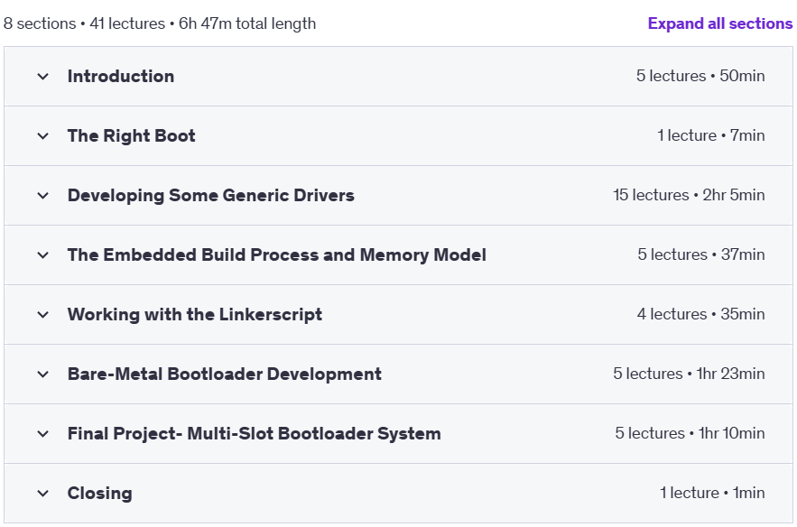 Course topics · Udemy — Embedded Bootloader Development from Ground Up™ 2023-9