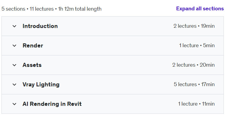 Course topics · Vray and AI Rendering In Revit 2025 2024-8