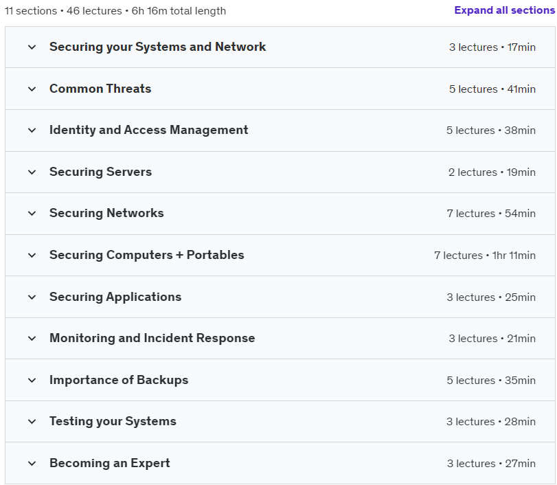Course topics · Udemy — How to Secure Your Servers, Network and Infrastructure 2024-3