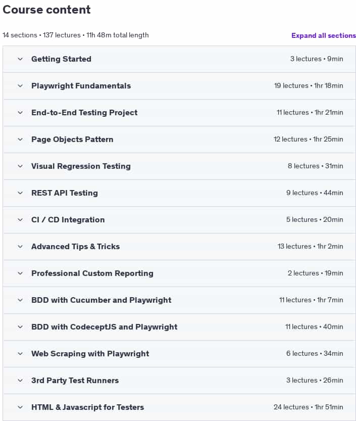 Course topics · Automated Software Testing with Playwright 2025-3