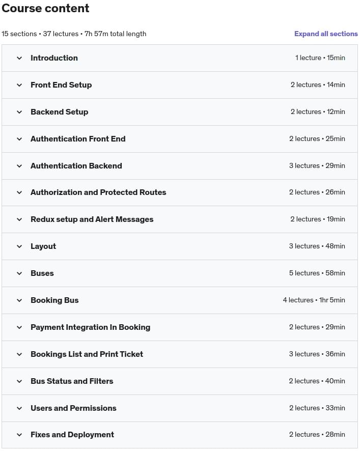 Course topics · MERN Stack Bus Ticket Booking App 2022-8