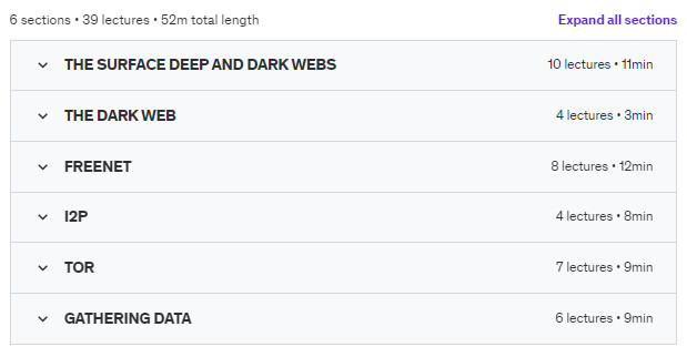 Course topics · Udemy — Deep and Dark Web Monitoring (OSINT) 2023-11