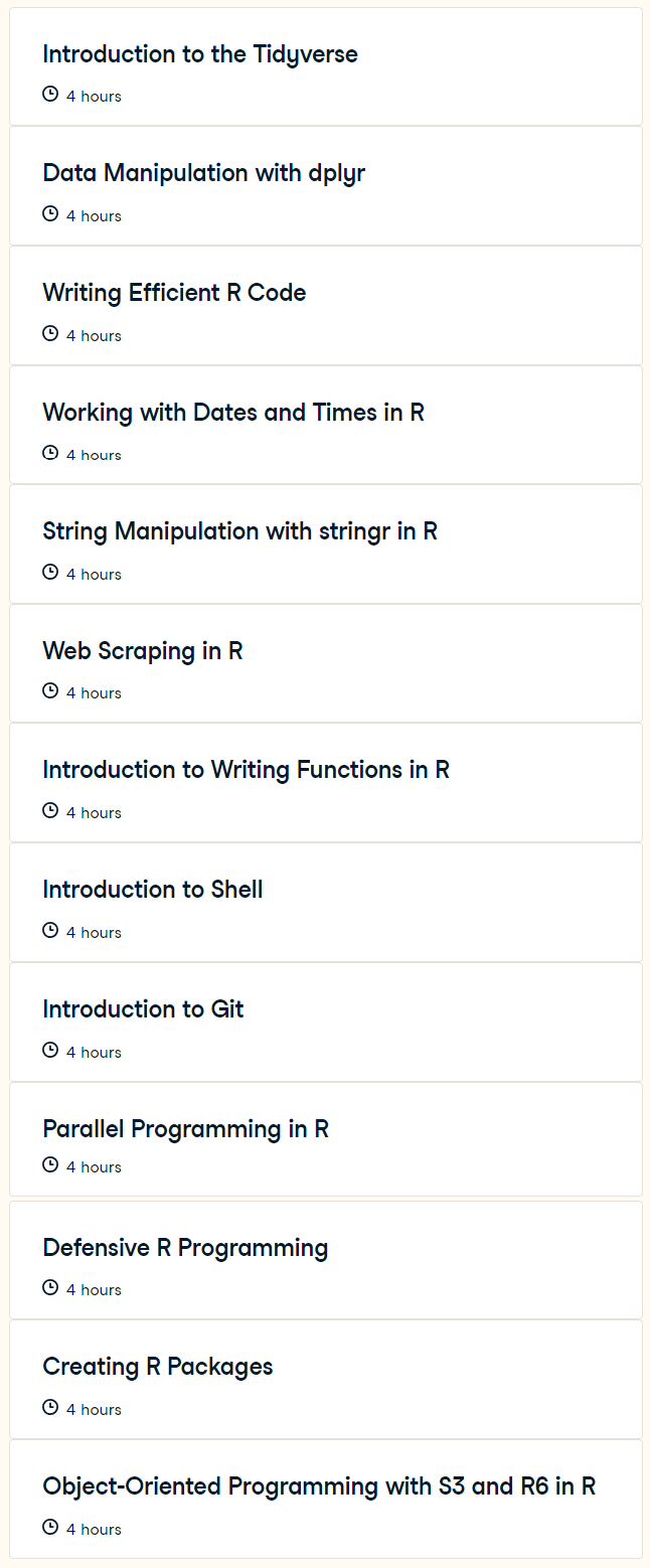Course topics · Datacamp — R Programmer 2023-11