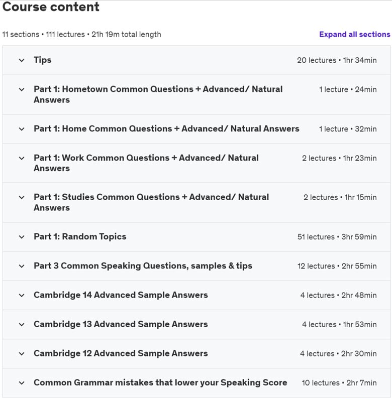 Course topics · Udemy — IELTS Advanced Speaking (Band 8-9) 2022-4