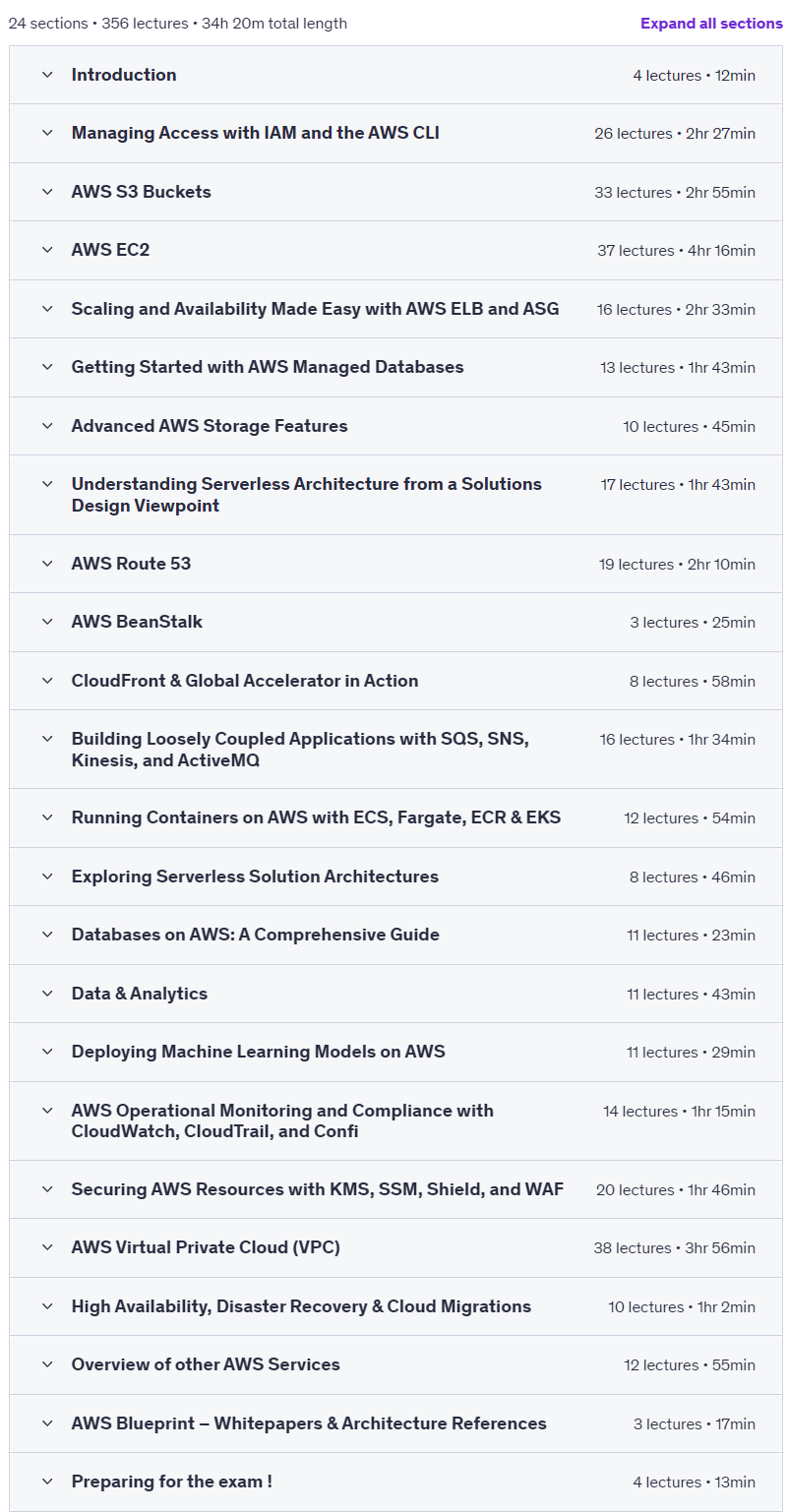 Course topics · Udemy — AWS Solutions Architect Associate SAA-C03 2025-6