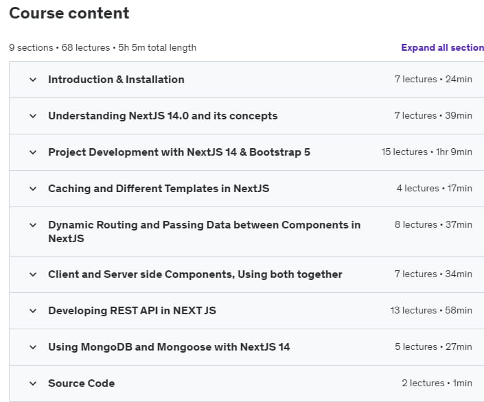 Course topics · Udemy — Zero to Hero NextJS 14 course for real project development 2023-12