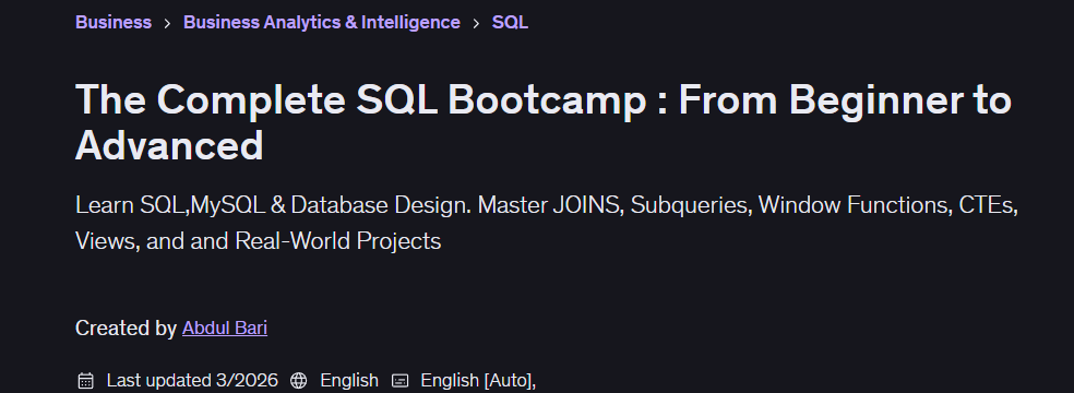 चित्र · पूर्णता SQL Bootcamp: शुरुआती से उन्नत तक 2026-2