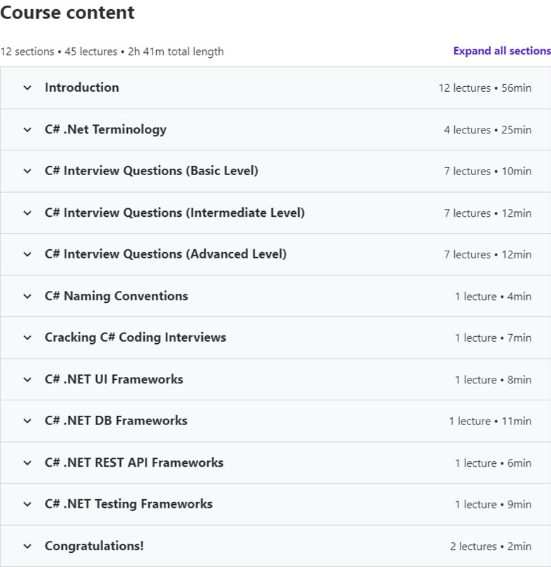 Course topics · Udemy — Crack C# .NET Job Interviews 2024-6