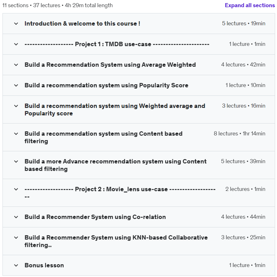 Course topics · Recommendation system Real World Projects using Python 2022-1