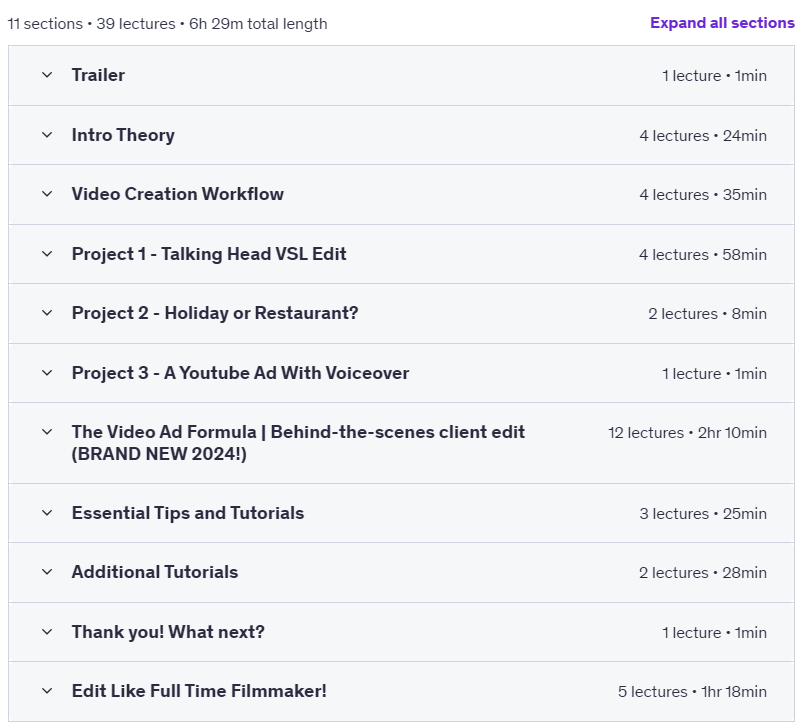 Course topics · The Video Ad Masterclass | Premiere Pro & After Effects 2024-8