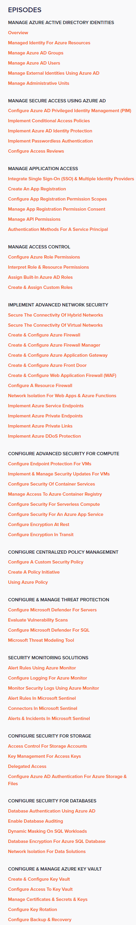 Course topics · ITProTV – Microsoft Azure Security Technologies (AZ-500) (Updated 2022) 2022-5