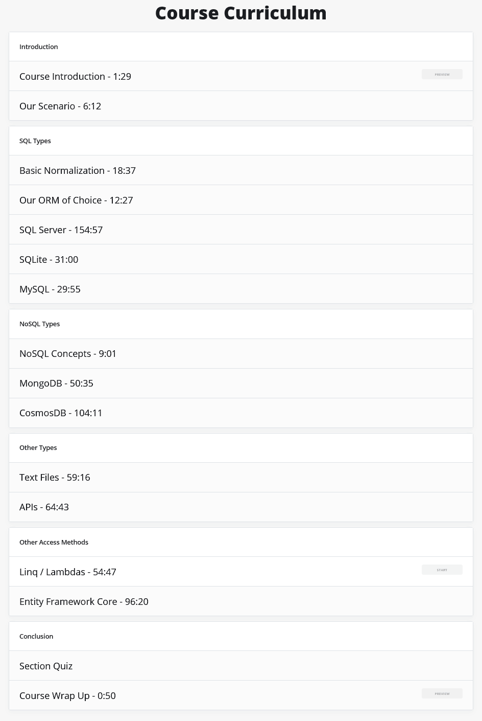 Course topics · iamtimcorey (TimCorey) – Foundation in C#: Data Access 2020-11