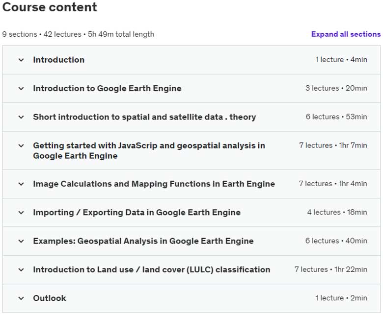 Course topics · Complete Google Earth Engine for Remote Sensing Masterclass 2022-11