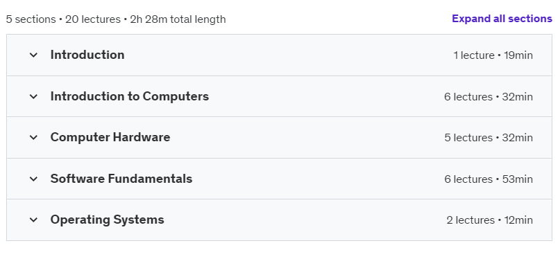 Course topics · Udemy — Computer Fundamentals Basics 2024-11