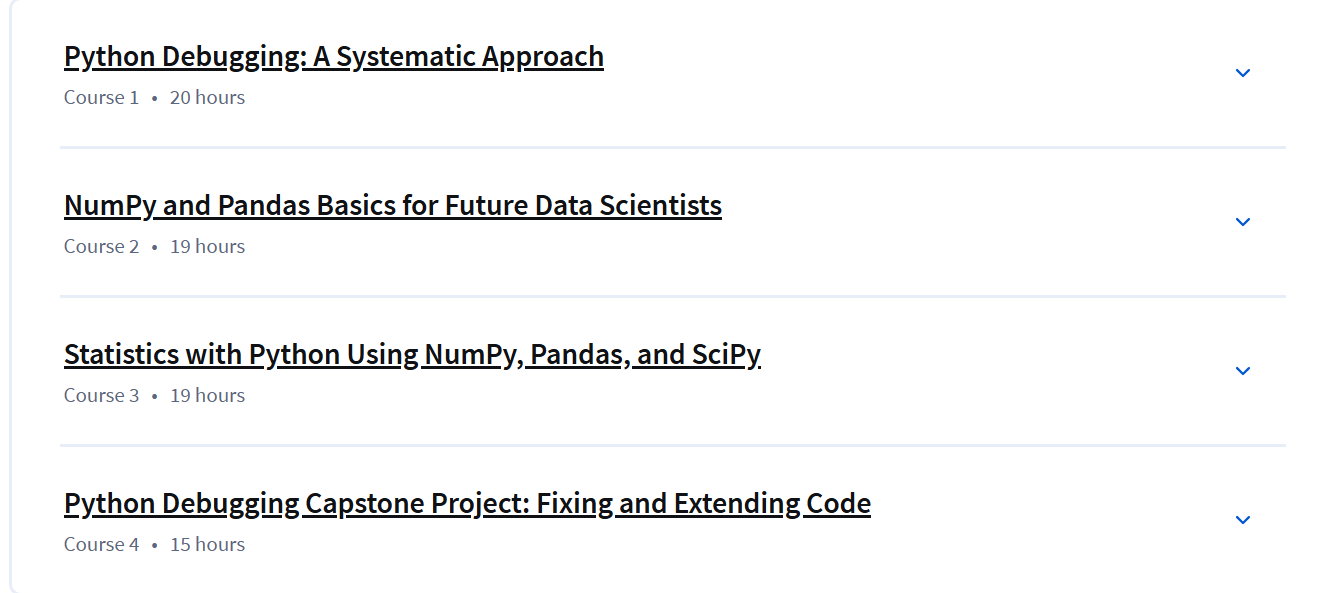 Course topics · Data-Oriented Python Programming and Debugging Specialization 2025-3