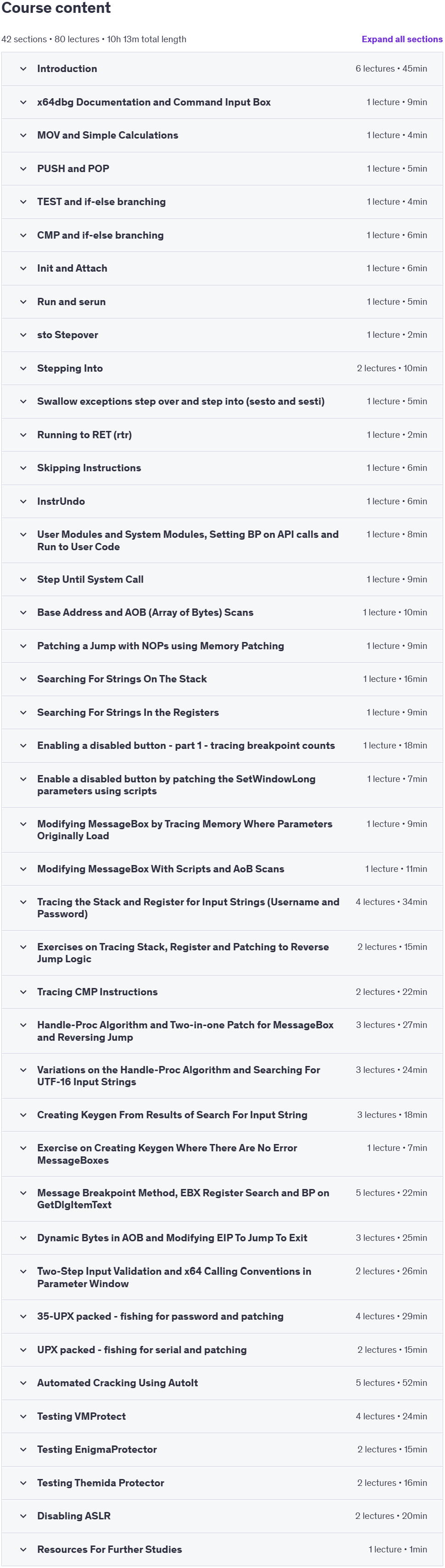 Course topics · Udemy — x64dbg Script Programming For Reverse Engineering 2024-12