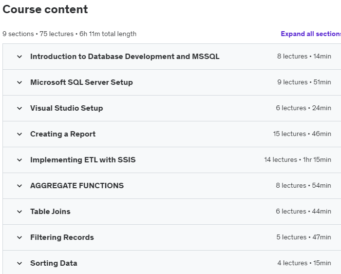 Course topics · Database Developer (MSSQL, SSRS, & SSIS) 2023-8