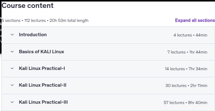 کورس کے موضوعات · ماسٹر کالی Linux: ہر ایک کے لئے ایک عملی گائیڈ 2025-10