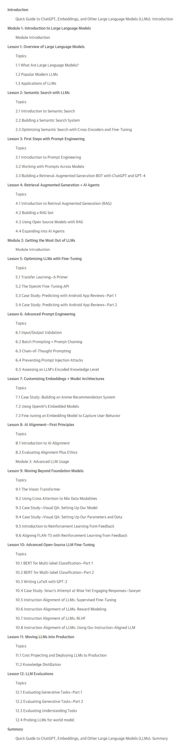 Course topics · Oreilly — Quick Start Guide to Large Language Models (LLMs): ChatGPT, Llama, Embeddings, Fine-Tuning, and Multimodal AI 2024-8