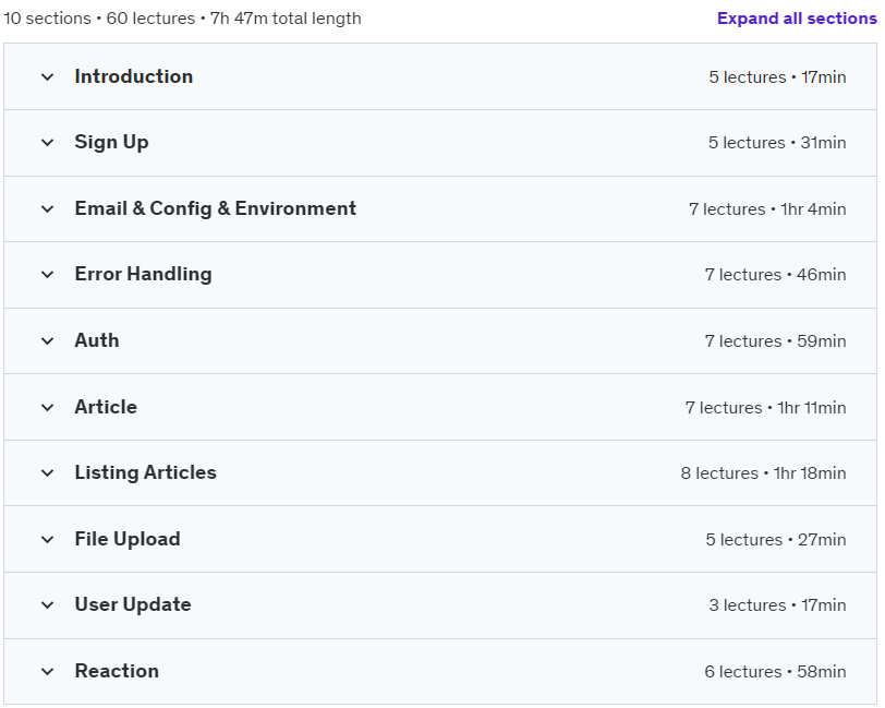 Course topics · Udemy — Portfolio Porject: Blogging App with Nest JS 2024-5