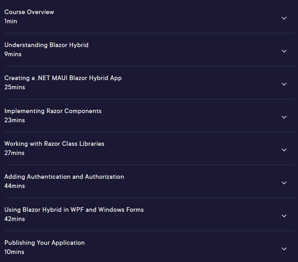 Course topics · Pluralsight — Building Blazor Hybrid Apps 2023-8