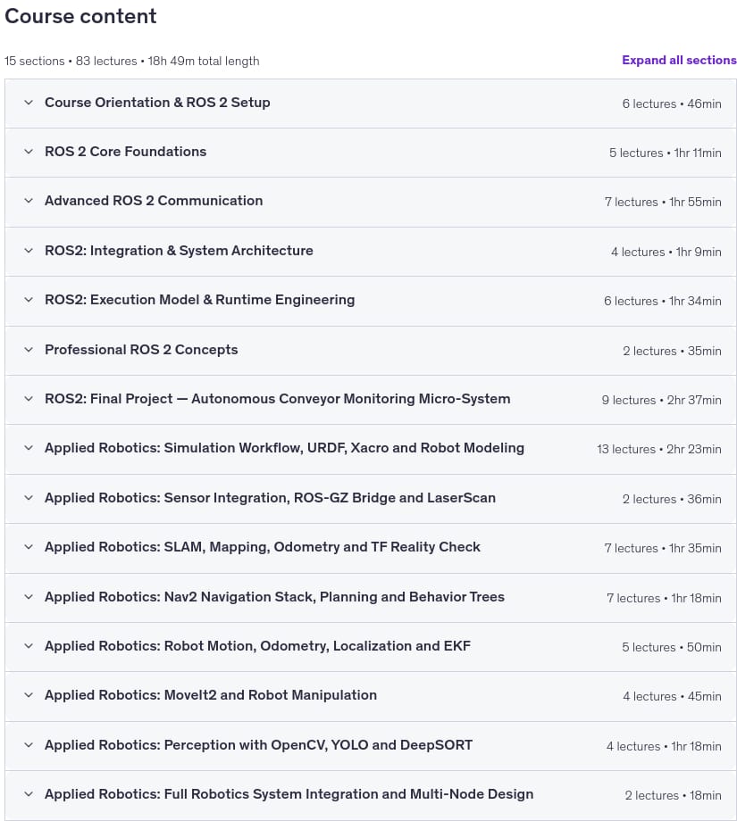 Course topics · ROS 2 Jazzy: Complete Robotics Developer Course 2026-5