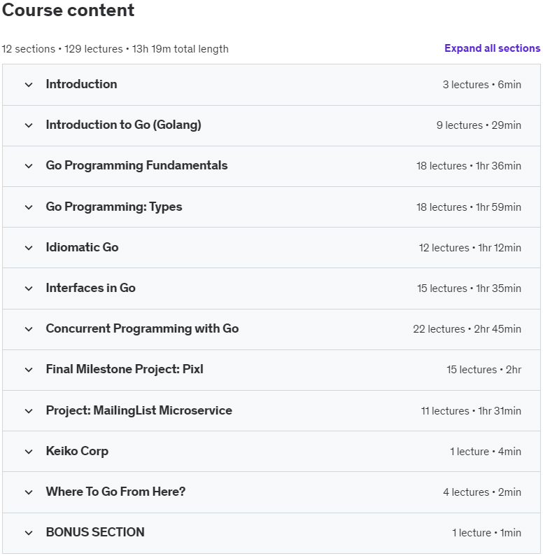 Course topics · ZeroToMastery – Go Programming (Golang): The Complete Developer’s Guide 2025-4