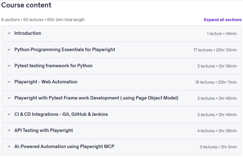 Course topics · Learn Playwright with Python (Web & API Automation) 2026-4