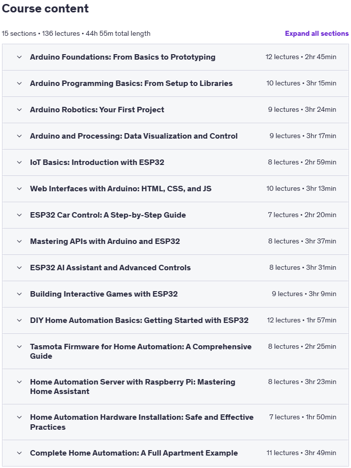 Course topics · Arduino Masterclass: AI, Robotics & ChatGPT For Beginners 2025-6