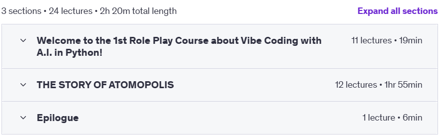 Course topics · Udemy — Python coding with artificial intelligence 2025-3