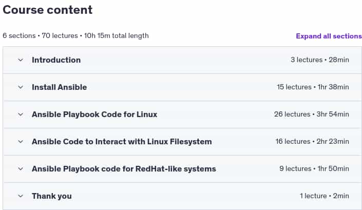 Course topics · Automate CentOS Linux SysAdmin tasks in 60+ Ansible Examples 2024-12