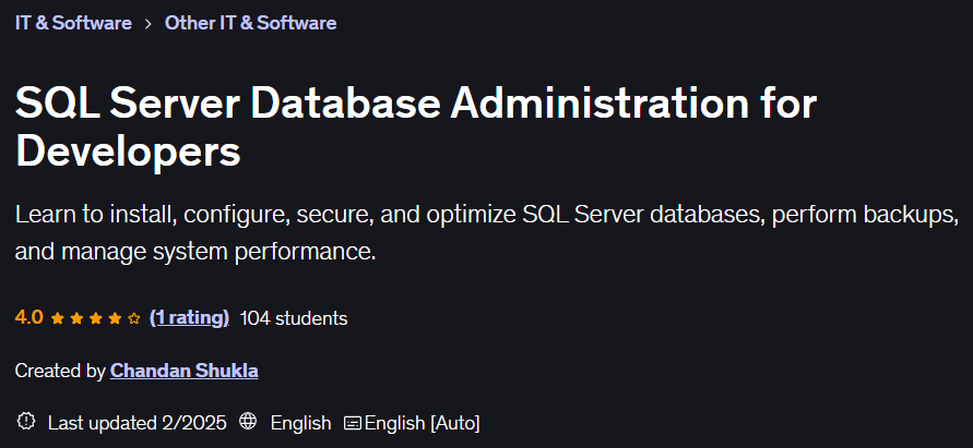 Pictures · SQL Server Database Administration for Developers 2025-2