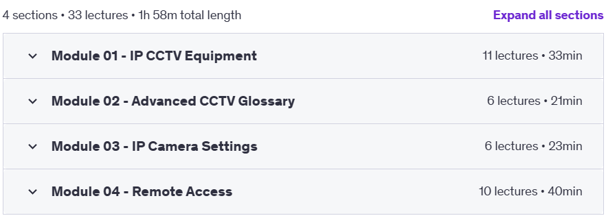 Course topics · Udemy — Advanced IP CCTV Systems 2024-9