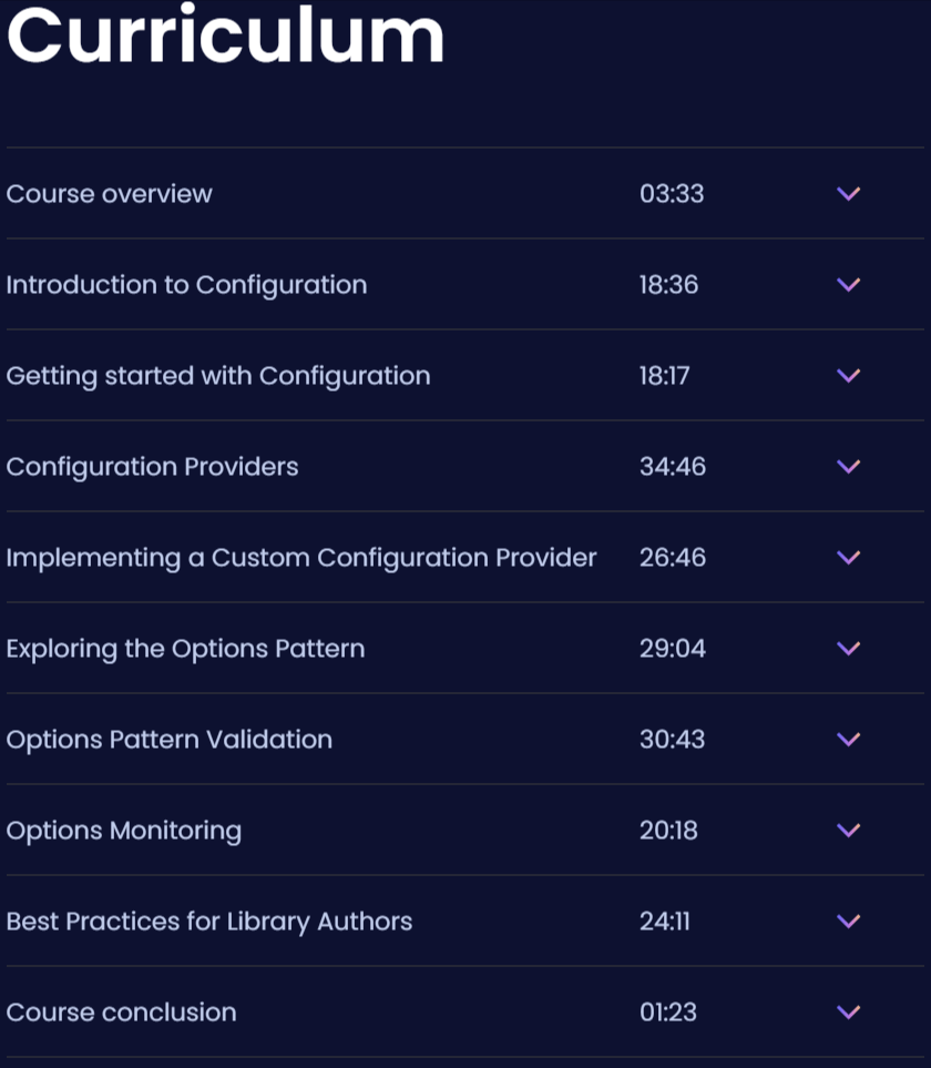 Course topics · Dometrain – From Zero to Hero: Configuration and Options in .NET 2024-9