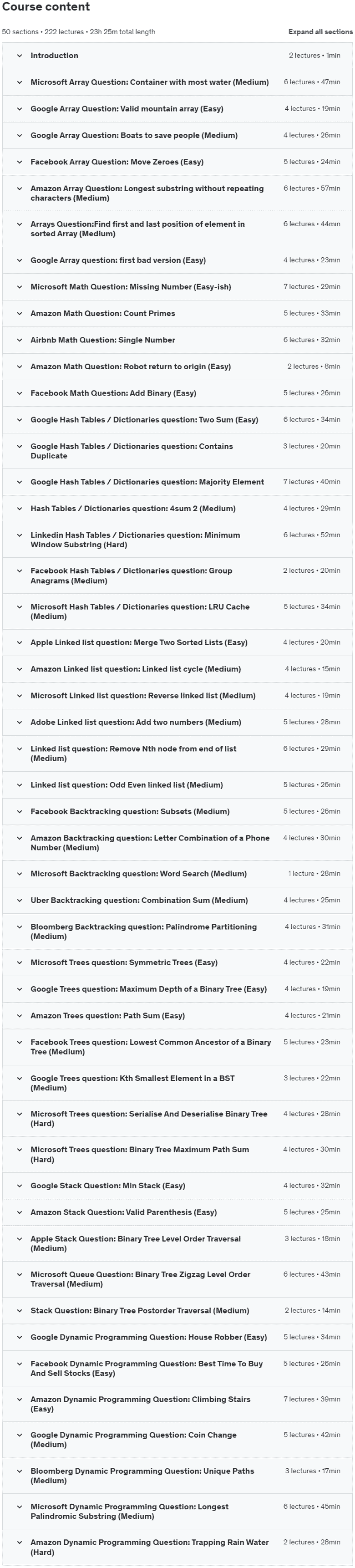 Course topics · Leetcode in C# : Algorithms Coding Interview Questions 2023-12