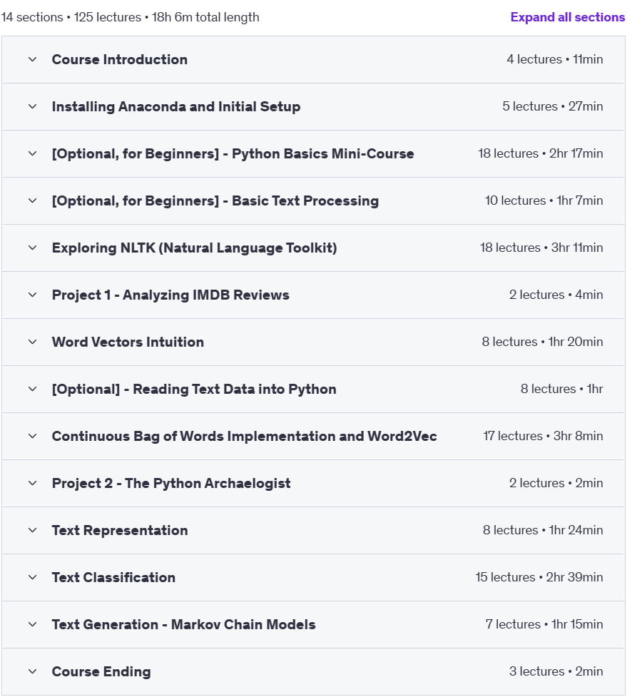 Course topics · Natural Language Processing Bootcamp in Python 2023-12