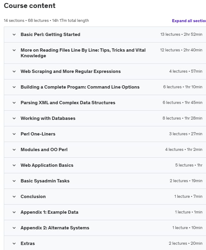 Course topics · Udemy — Learn Perl 5 By Doing It 2013-5