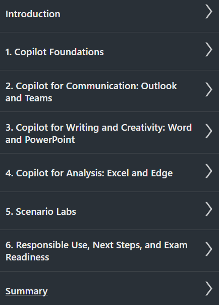موضوعات الدورة · Microsoft Copilot Essentials بواسطة Microsoft Press 2026-2