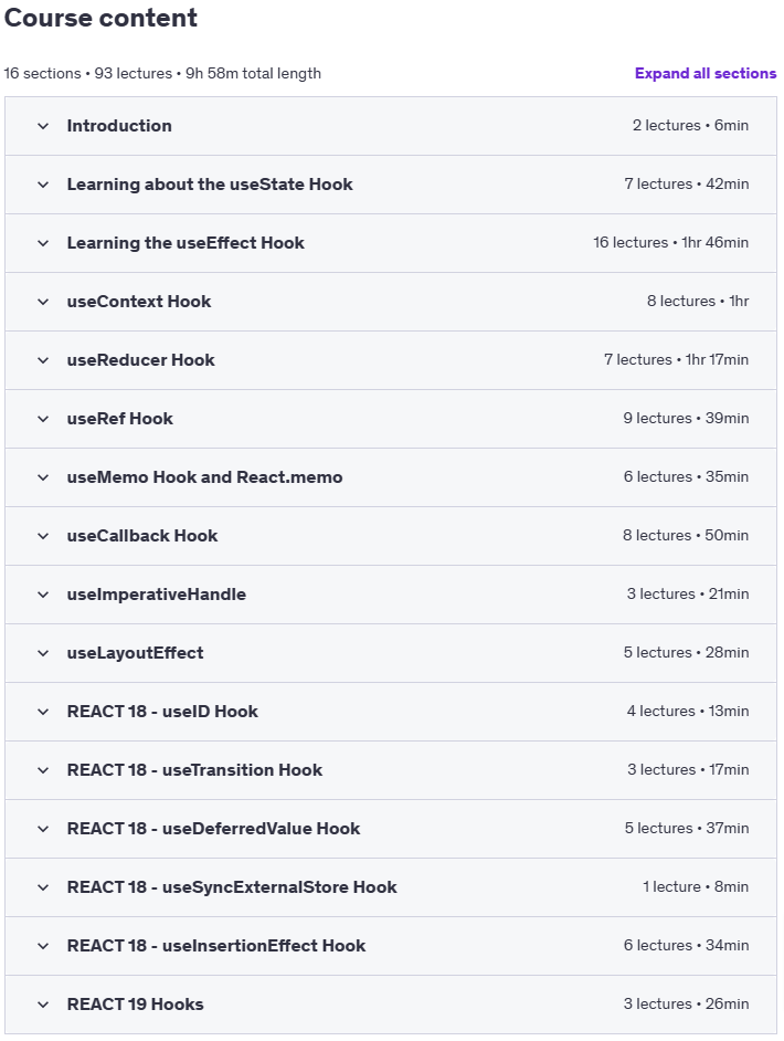 کورس کے موضوعات · ماسٹر React مثال کے طور پر Hooks 2024-12