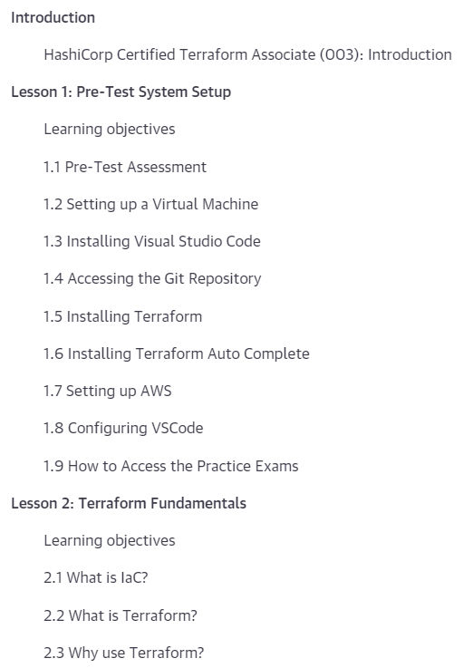 Course topics · Oreilly — HashiCorp Certified Terraform Associate (003) 2023-8