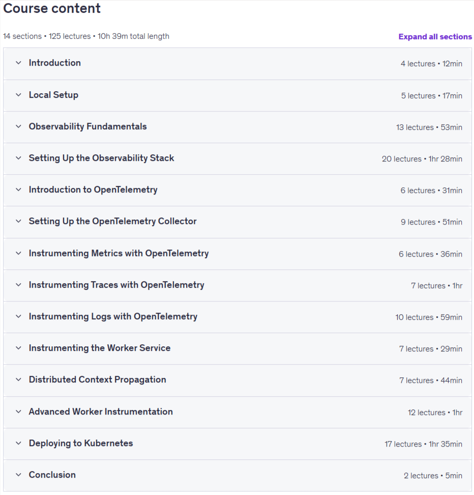 Course topics · Udemy — OpenTelemetry for Observability: The Complete Course 2026-3