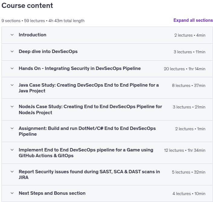 Course topics · DevSecOps using GitHub Actions: Secure CICD with GitHub 2025-10
