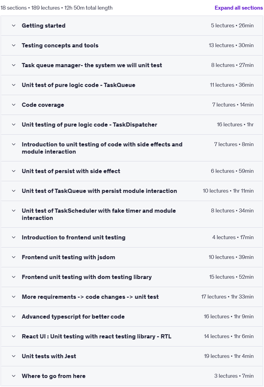 Course topics · Real-World TypeScript Unit Testing 2023-9