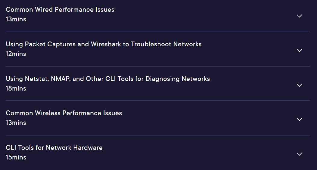 Course topics · Pluralsight — Network Troubleshooting: Common Issues and Solutions for CompTIA Network+ 2024-9