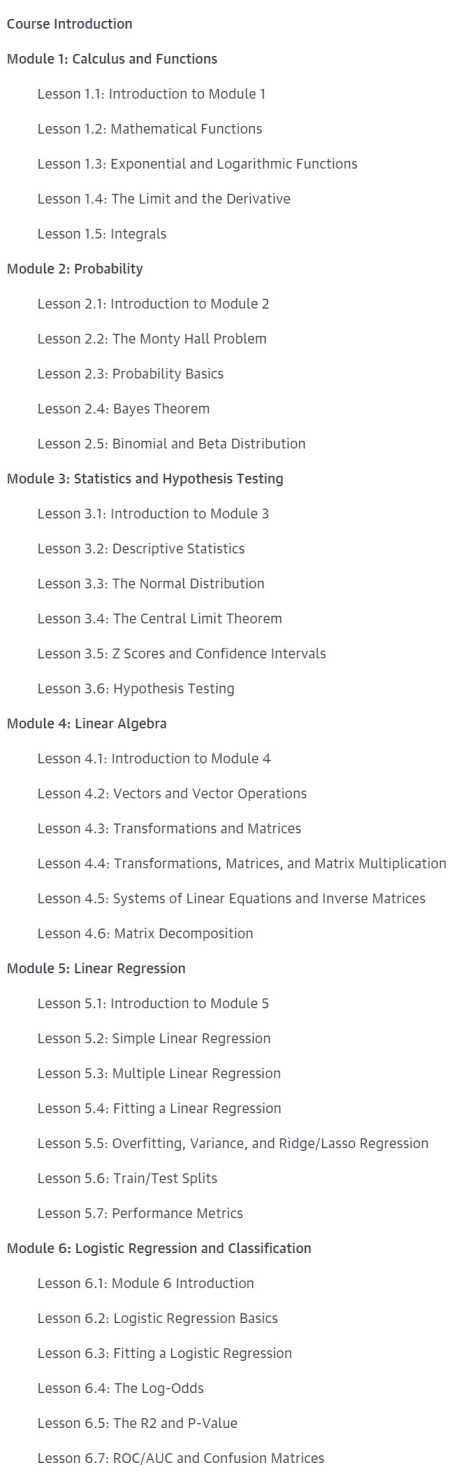Course topics · Oreilly — Applied Math for Data Science 2023-9