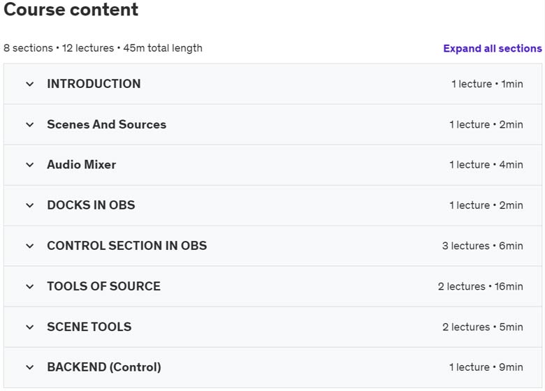 Course topics · Udemy — OBS Studio Essentials – Master class 2024-6