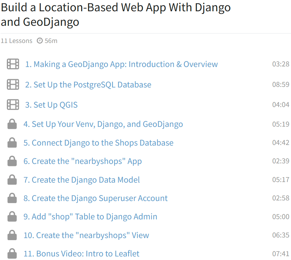 コースのトピック · 場所ベースのWebアプリを作成する Django ジョジョンゴ 2020-7