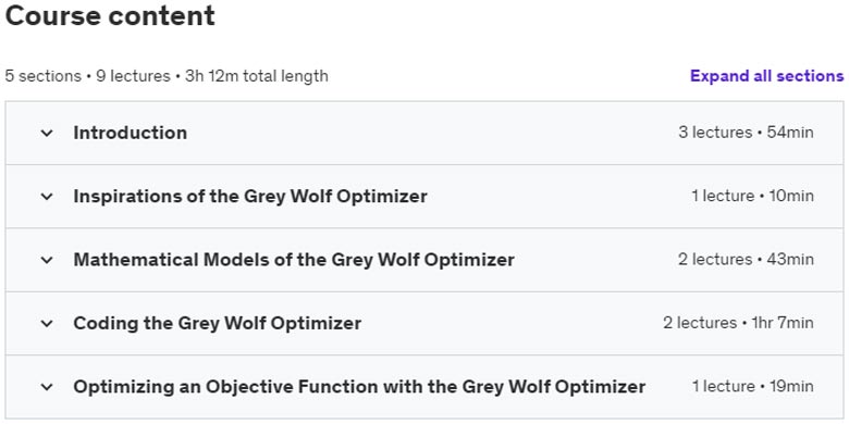Course topics · Udemy — The Grey Wolf Optimizer 2021-8