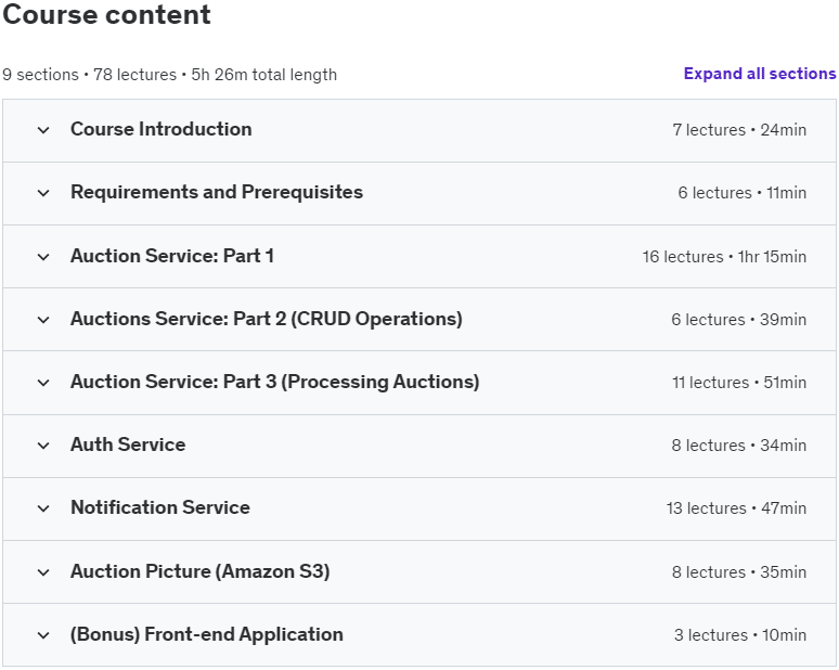 Course topics · Udemy — Serverless Framework Bootcamp: Node.js, AWS & Microservices 2024-3