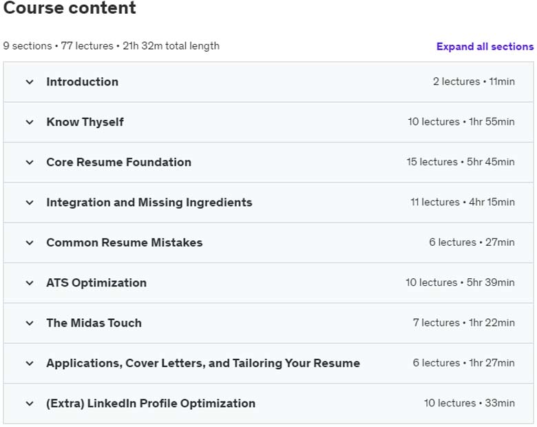 Course topics · Proven Results Resumes: The ONLY Job Search Course You Need 2023-9